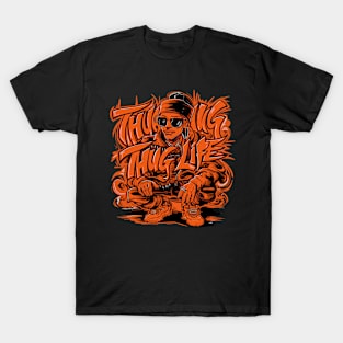 Thug Life Design Featuring Black Men on Orange Pattern T-Shirt